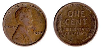 A 1937 wheat cent - obverse and reverse. 1937-wheat-penny-front-and-back.jpg