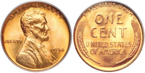 A 1934 Red Lincoln Cent. photo is public domain 1934-Red-Lincoln-Cent.jpg
