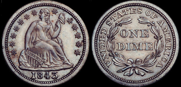 The Seated Liberty dime is one of 5 U.S. coins bearing the Liberty Seated designs. The other coins are the half dime, 20-cent piece, quarter, and dollar.