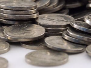 Jefferson nickels. photo by dontbblu A pile of Jefferson nickels