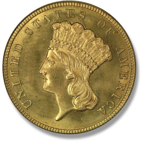 An 1854 U.S. $3 gold coin