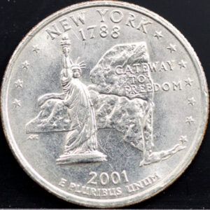 The New York quarter reverse depicts Lady Liberty and an outline of the state of New York. photo by Mark Morgan Trinidad B on Flickr new-york-quarter