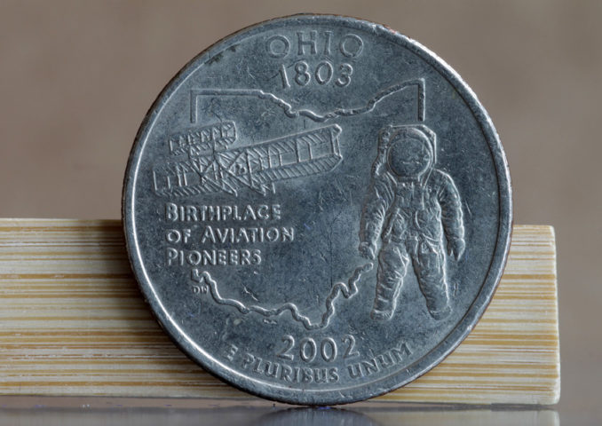 Ohio's state quarter features the motto Birthplace of Aviation Pioneers