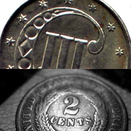 A US 3-cent coin and US 2-cent coin. photo by billjacobus1 and armydre2008 on Flickr A US 3-cent coin and US 2-cent coin.