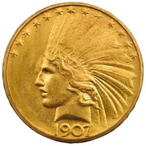 This is an obverse $10 dollar Indian Head Eagle gold coin - $10 gold coin This is an obverse $10 dollar Indian Head Eagle gold coin - $10 gold coin