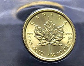 This is a 1/4 oz. Canadian maple leaf gold coin. photo by moneymetals on Flickr This is a 1/4 oz. Canada gold coin.