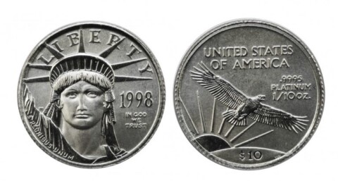 American Platinum Eagle coin. photo by K0M0S00 on wikimedia American Platinum Eagle coin