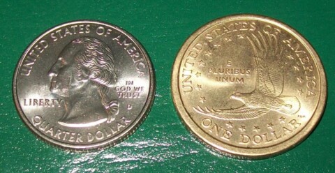 A famous mule coin combines the obverse of a Washington 50 State quarter and the reverse of a Sacagawea dollar. 