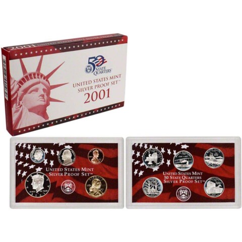 A 2001 silver proof set of 50 State Quarters A 2001 silver proof set of 50 State Quarters