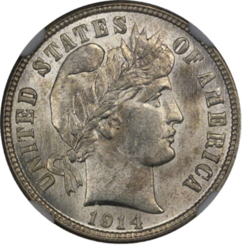 This is a silver Barber dime. These valuable dimes were made from 1892 to 1916.