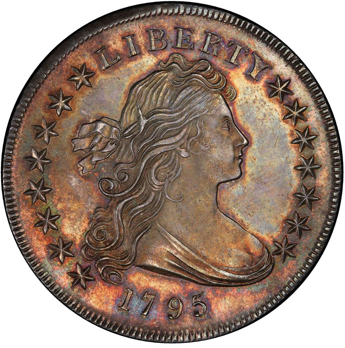 1795 Draped Bust dollar coin obverse.