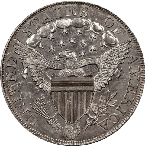 An example of the Class II 1804 Bust silver dollar coin. photo is public domain draped-bust-reverse.jpg