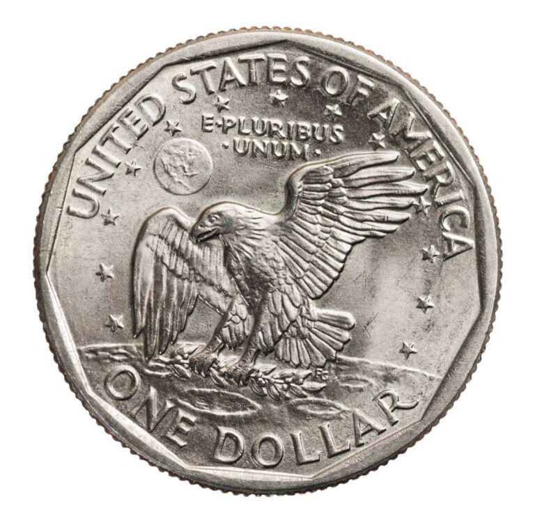Reverse of the 1979 Susan B. Anthony dollar coin. Reverse of the 1979 Susan B. Anthony dollar coin.