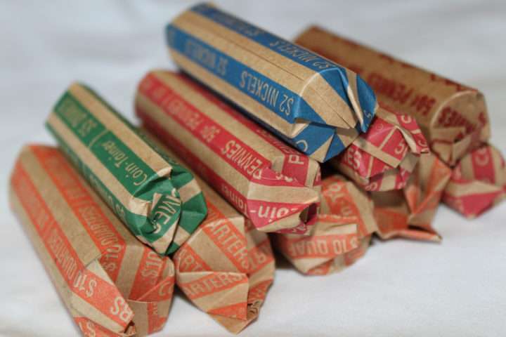 Rolls of coins purchased for coin roll searching.