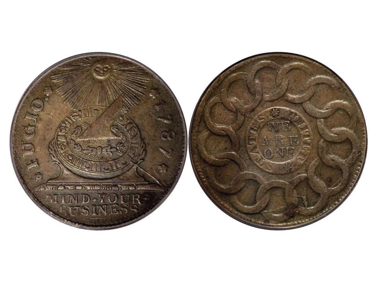 The Mind Your Business Fugio cent coins are widely considered the first federally issued United States coins. The Fugio Cent value starts at hundreds of dollars and goes all the way up to $130,000+. 