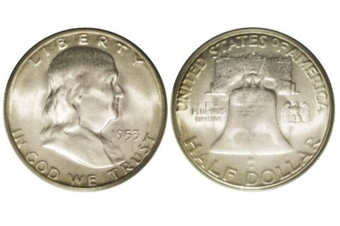 1953 Franklin half dollar coin.